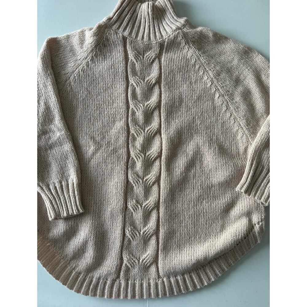 Beige Cable Knit Turtleneck Oversized Raglan Sweater Tan Small